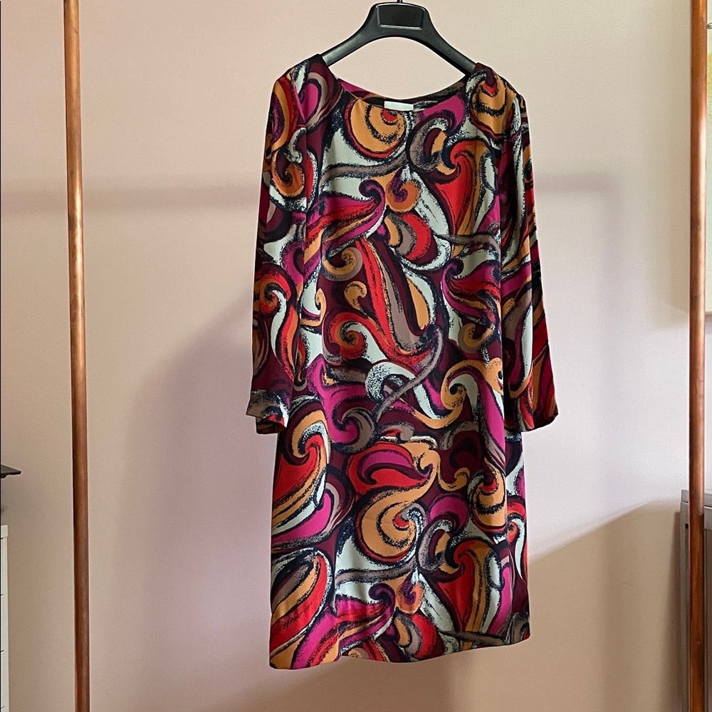 Maeve Colorful Swirl 3/4 Sleeve Shift Dress | size S